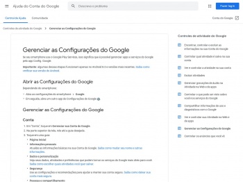 Gerenciar o Config. Google - Ajuda do Conta do Google