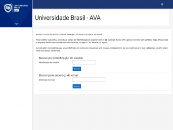 Senha esquecida - Universidade Brasil - AVA