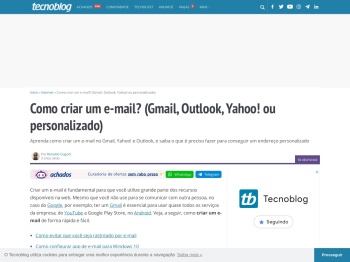 Como criar um e-mail? (Gmail, Outlook, Yahoo! ou ...